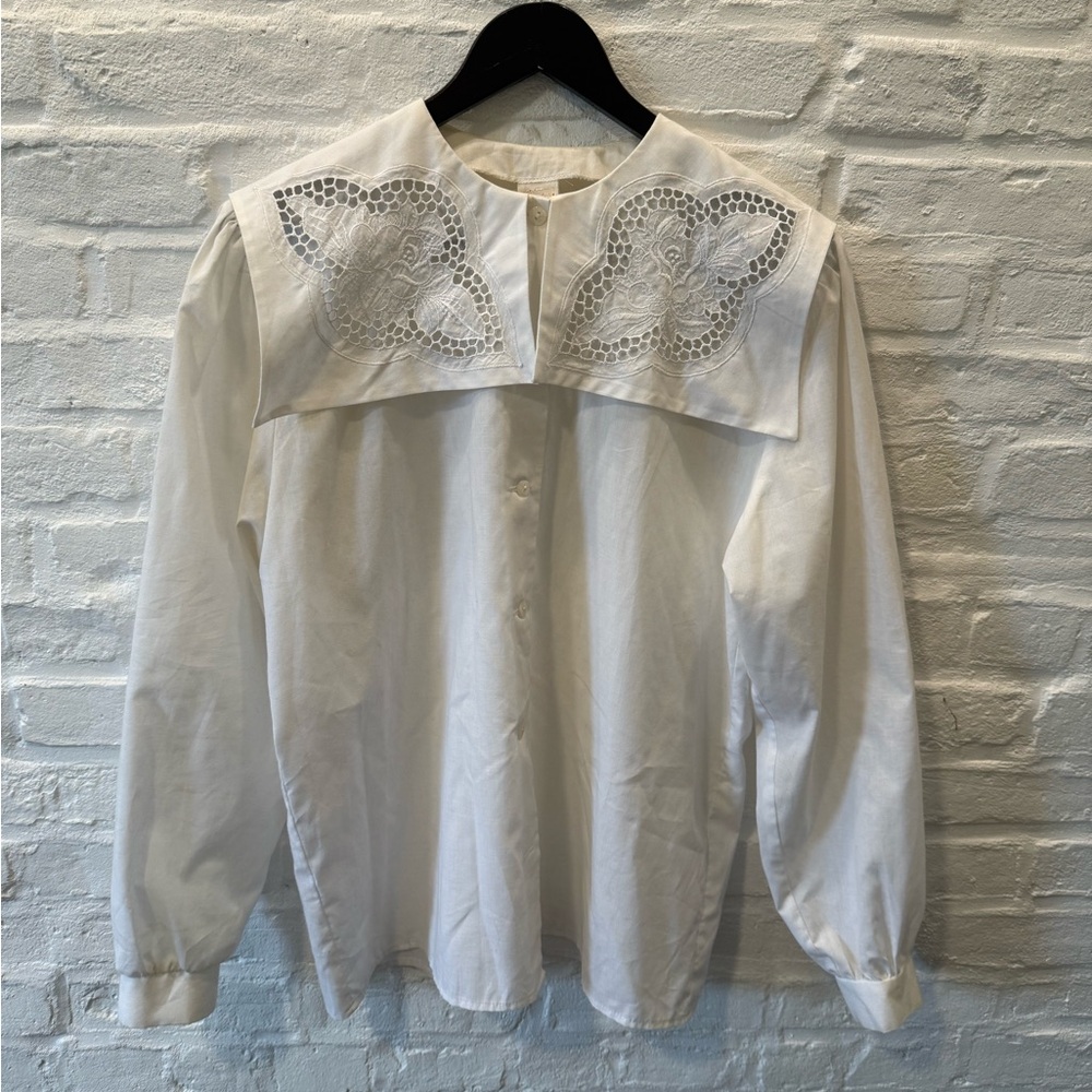 White Button Down Shirt with Lace Collar